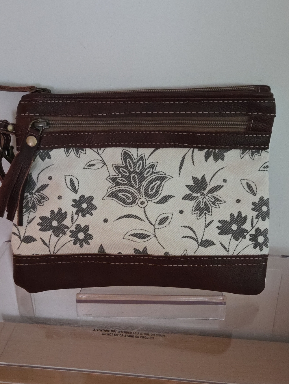 Myra Bag Brown & Cream Floral Wristlet Clutch, EUC